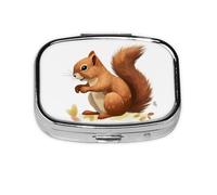 Square Round Pill Case Lively Squirrel Pill Box Daily 2 Compartment Travel Pill Container for Pocket Purse Portable Medicine Cod Liver Oil Storage Box 2 Times a Day Pill Organizer
