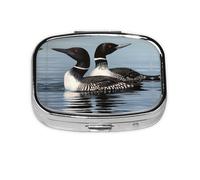 Square Round Pill Case Loon Birds Pill Box Daily 2 Compartment Travel Pill Container for Pocket Purse Portable Medicine Cod Liver Oil Storage Box 2 Times a Day Pill Organizer