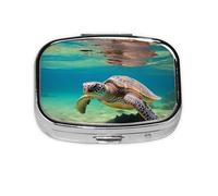 Square Round Pill Case Lord Howe Island Sea Turtle Pill Box Daily 2 Compartment Travel Pill Container for Pocket Purse Portable Medicine Cod Liver Oil Storage Box 2 Times a Day Pill Organizer