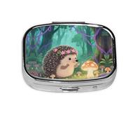 Square Round Pill Case Lovely Hedgehog Pill Box Daily 2 Compartment Travel Pill Container for Pocket Purse Portable Medicine Cod Liver Oil Storage Box 2 Times a Day Pill Organizer