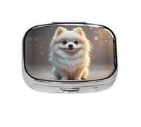 Square Round Pill Case Lovely Pomeranian Pill Box Daily 2 Compartment Travel Pill Container for Pocket Purse Portable Medicine Cod Liver Oil Storage Box 2 Times a Day Pill Organizer