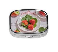 Square Round Pill Case Lovely Strawberry Pill Box Daily 2 Compartment Travel Pill Container for Pocket Purse Portable Medicine Cod Liver Oil Storage Box 2 Times a Day Pill Organizer