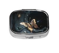 Square Round Pill Case Metal Butterfly Pill Box Daily 2 Compartment Travel Pill Container for Pocket Purse Portable Medicine Cod Liver Oil Storage Box 2 Times a Day Pill Organizer
