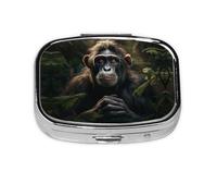 Square Round Pill Case Monkey in Jungle Pill Box Daily 2 Compartment Travel Pill Container for Pocket Purse Portable Medicine Cod Liver Oil Storage Box 2 Times a Day Pill Organizer