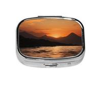 Square Round Pill Case Mountain and Water at Sunset Pill Box Daily 2 Compartment Travel Pill Container for Pocket Purse Portable Medicine Cod Liver Oil Storage Box 2 Times a Day Pill Organizer