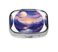 Square Round Pill Case Mountains and Clouds Pill Box Daily 2 Compartment Travel Pill Container for Pocket Purse Portable Medicine Cod Liver Oil Storage Box 2 Times a Day Pill Organizer