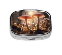 Square Round Pill Case Mushroom Pill Box Daily 2 Compartment Travel Pill Container for Pocket Purse Portable Medicine Cod Liver Oil Storage Box 2 Times a Day Pill Organizer
