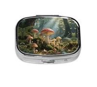 Square Round Pill Case Mushroom Print Pill Box Daily 2 Compartment Travel Pill Container for Pocket Purse Portable Medicine Cod Liver Oil Storage Box 2 Times a Day Pill Organizer