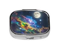 Square Round Pill Case Nebula Moon Daily Box 2 Compartments Travel Pill Container for Pocket Wallet Liver Oil Storage Box