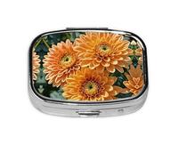Square Round Pill Case Orange Flowers Pill Box Daily 2 Compartment Travel Pill Container for Pocket Purse Portable Medicine Cod Liver Oil Storage Box 2 Times a Day Pill Organizer
