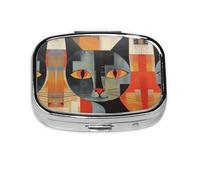 Square Round Pill Case Orange Red Eyes Cat Pill Box Daily 2 Compartment Travel Pill Container for Pocket Purse Portable Medicine Cod Liver Oil Storage Box 2 Times a Day Pill Organizer