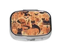 Square Round Pill Case Orange Vibrant Nightmare Pill Box Daily 2 Compartment Travel Pill Container for Pocket Purse Portable Medicine Cod Liver Oil Storage Box 2 Times a Day Pill Organizer