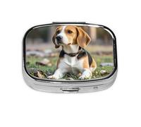 Square Round Pill Case ovely Pet Dog Beagle Pill Box Daily 2 Compartment Travel Pill Container for Pocket Purse Portable Medicine Cod Liver Oil Storage Box 2 Times a Day Pill Organizer
