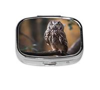 Square Round Pill Case Owl Standing on The Tree Pill Box Daily 2 Compartment Travel Pill Container for Pocket Purse Portable Medicine Cod Liver Oil Storage Box 2 Times a Day Pill Organizer