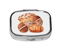 Square Round Pill Case Painted Bread Pill Box Daily 2 Compartment Travel Pill Container for Pocket Purse Portable Medicine Cod Liver Oil Storage Box 2 Times a Day Pill Organizer