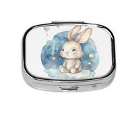 Square Round Pill Case Painted Rabbit Pill Box Daily 2 Compartment Travel Pill Container for Pocket Purse Portable Medicine Cod Liver Oil Storage Box 2 Times a Day Pill Organizer