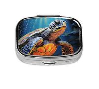 Square Round Pill Case Painted sea Turtle Pill Box Daily 2 Compartment Travel Pill Container for Pocket Purse Portable Medicine Cod Liver Oil Storage Box 2 Times a Day Pill Organizer