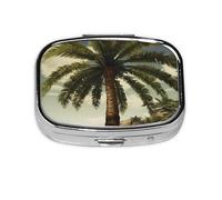 Square Round Pill Case Palm Tree Tropical Pill Box Daily 2 Compartment Travel Pill Container for Pocket Purse Portable Medicine Cod Liver Oil Storage Box 2 Times a Day Pill Organizer