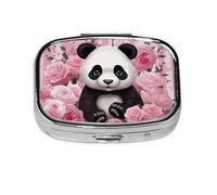 Square Round Pill Case Panda Rose Flowers Pink White Stripe Pill Box Daily 2 Compartment Travel Pill Container for Pocket Purse Portable Medicine Cod Liver Oil Storage Box 2 Times a Day Pill Organizer