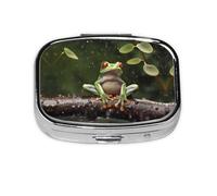 Square Round Pill Case Peace Tree Frog Pill Box Daily 2 Compartment Travel Pill Container for Pocket Purse Portable Medicine Cod Liver Oil Storage Box 2 Times a Day Pill Organizer