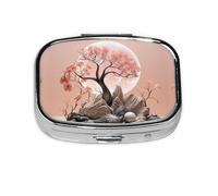 Square Round Pill Case Peach Tree Plant Pill Box Daily 2 Compartment Travel Pill Container for Pocket Purse Portable Medicine Cod Liver Oil Storage Box 2 Times a Day Pill Organizer