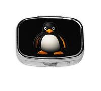 Square Round Pill Case Penguin Image Pill Box Daily 2 Compartment Travel Pill Container for Pocket Purse Portable Medicine Cod Liver Oil Storage Box 2 Times a Day Pill Organizer