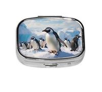 Square Round Pill Case Penguins Pill Box Daily 2 Compartment Travel Pill Container for Pocket Purse Portable Medicine Cod Liver Oil Storage Box 2 Times a Day Pill Organizer