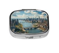 Square Round Pill Case Penthouse Manhattan Pill Box Daily 2 Compartment Travel Pill Container for Pocket Purse Portable Medicine Cod Liver Oil Storage Box 2 Times a Day Pill Organizer