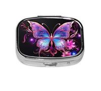 Square Round Pill Case Pink Purple Butterfly Pill Box Daily 2 Compartment Travel Pill Container for Pocket Purse Portable Medicine Cod Liver Oil Storage Box 2 Times a Day Pill Organizer