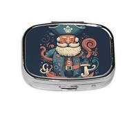 Square Round Pill Case Pirate Characters Pill Box Daily 2 Compartment Travel Pill Container for Pocket Purse Portable Medicine Cod Liver Oil Storage Box 2 Times a Day Pill Organizer