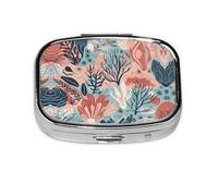 Square Round Pill Case Plants Under the Sea Pill Box Daily 2 Compartment Travel Pill Container for Pocket Purse Portable Medicine Cod Liver Oil Storage Box 2 Times a Day Pill Organizer