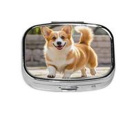 Square Round Pill Case Playful Corgi Pill Box Daily 2 Compartment Travel Pill Container for Pocket Purse Portable Medicine Cod Liver Oil Storage Box 2 Times a Day Pill Organizer
