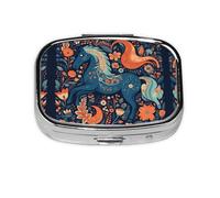 Square Round Pill Case Playful Pony Pill Box Daily 2 Compartment Travel Pill Container for Pocket Purse Portable Medicine Cod Liver Oil Storage Box 2 Times a Day Pill Organizer