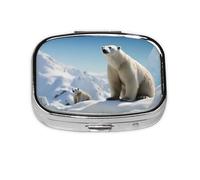 Square Round Pill Case Polar Bear Penguin Pill Box Daily 2 Compartment Travel Pill Container for Pocket Purse Portable Medicine Cod Liver Oil Storage Box 2 Times a Day Pill Organizer