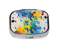 Square Round Pill Case Primary Splatter Painting Pill Box Daily 2 Compartment Travel Pill Container for Pocket Purse Portable Medicine Cod Liver Oil Storage Box 2 Times a Day Pill Organizer