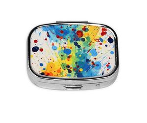 Square Round Pill Case Primary Splatter Painting Pill Box Daily 2 Compartment Travel Pill Container for Pocket Purse Portable Medicine Cod Liver Oil Storage Box 2 Times a Day Pill Organizer