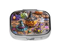 Square Round Pill Case Pumpkin Halloween Pill Box Daily 2 Compartment Travel Pill Container for Pocket Purse Portable Medicine Cod Liver Oil Storage Box 2 Times a Day Pill Organizer