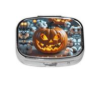 Square Round Pill Case Pumpkin Lantern Pill Box Daily 2 Compartment Travel Pill Container for Pocket Purse Portable Medicine Cod Liver Oil Storage Box 2 Times a Day Pill Organizer