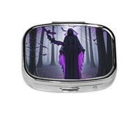 Square Round Pill Case Purple Black Goth Spooky Pill Box Daily 2 Compartment Travel Pill Container for Pocket Purse Portable Medicine Cod Liver Oil Storage Box 2 Times a Day Pill Organizer