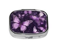 Square Round Pill Case Purple Butterflies Pill Box Daily 2 Compartment Travel Pill Container for Pocket Purse Portable Medicine Cod Liver Oil Storage Box 2 Times a Day Pill Organizer