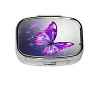 Square Round Pill Case Purple Butterfly1 Pill Box Daily 2 Compartment Travel Pill Container for Pocket Purse Portable Medicine Cod Liver Oil Storage Box 2 Times a Day Pill Organizer