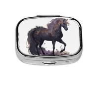 Square Round Pill Case Purple Horse Pill Box Daily 2 Compartment Travel Pill Container for Pocket Purse Portable Medicine Cod Liver Oil Storage Box 2 Times a Day Pill Organizer