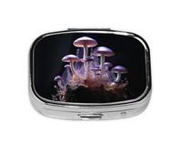 Square Round Pill Case Purple Mushroom Pill Box Daily 2 Compartment Travel Pill Container for Pocket Purse Portable Medicine Cod Liver Oil Storage Box 2 Times a Day Pill Organizer