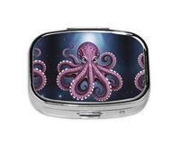 Square Round Pill Case Purple Octopus Pill Box Daily 2 Compartment Travel Pill Container for Pocket Purse Portable Medicine Cod Liver Oil Storage Box 2 Times a Day Pill Organizer