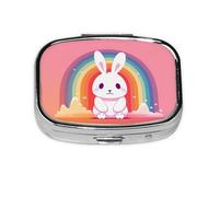 Square Round Pill Case Rabbit and Rainbow Pill Box Daily 2 Compartment Travel Pill Container for Pocket Purse Portable Medicine Cod Liver Oil Storage Box 2 Times a Day Pill Organizer