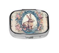 Square Round Pill Case Rabbit in Frame Pill Box Daily 2 Compartment Travel Pill Container for Pocket Purse Portable Medicine Cod Liver Oil Storage Box 2 Times a Day Pill Organizer