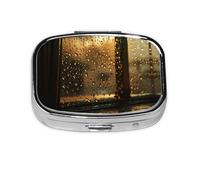 Square Round Pill Case Rain Hits the Window Pill Box Daily 2 Compartment Travel Pill Container for Pocket Purse Portable Medicine Cod Liver Oil Storage Box 2 Times a Day Pill Organizer
