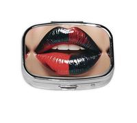 Square Round Pill Case Red and Black Lips Pill Box Daily 2 Compartment Travel Pill Container for Pocket Purse Portable Medicine Cod Liver Oil Storage Box 2 Times a Day Pill Organizer