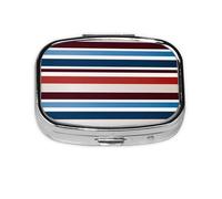 Square Round Pill Case Red Blue White Gray Stripes Pill Box Daily 2 Compartment Travel Pill Container for Pocket Purse Portable Medicine Cod Liver Oil Storage Box 2 Times a Day Pill Organizer