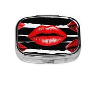 Square Round Pill Case Red Lips Kiss Pill Box Daily 2 Compartment Travel Pill Container for Pocket Purse Portable Medicine Cod Liver Oil Storage Box 2 Times a Day Pill Organizer